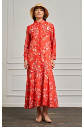 kırmızı çiçekli yazlık elbise 