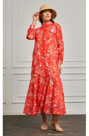 kırmızı çiçekli yazlık elbise 